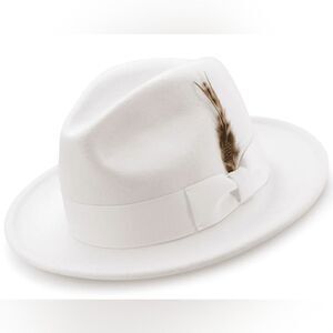 MEN'S MONTIQUE WHITE LIGHT FELT 2 1/2" WIDE BRIM PINCH FEDORA HAT. H60
